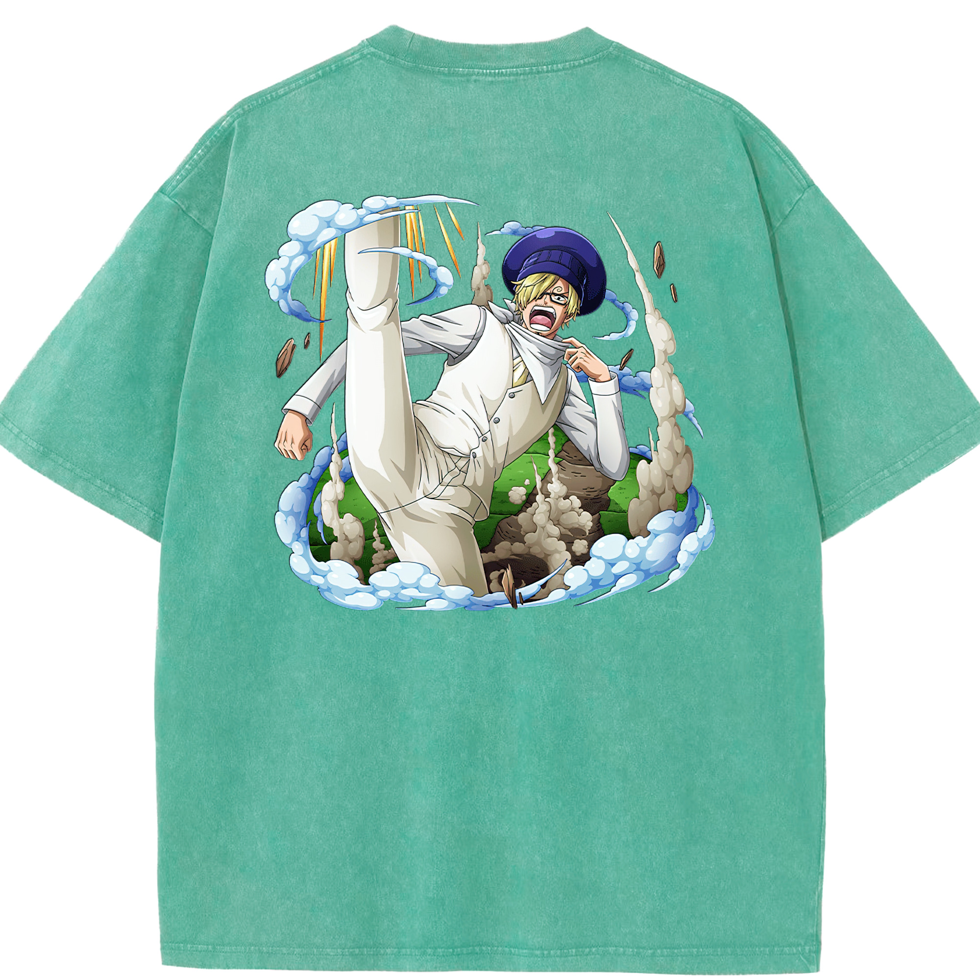 ワンピース サンジ ONE PIECE Sanji 綿100% ヴィンテージ風 半袖Tシャツ（背面プリント）
